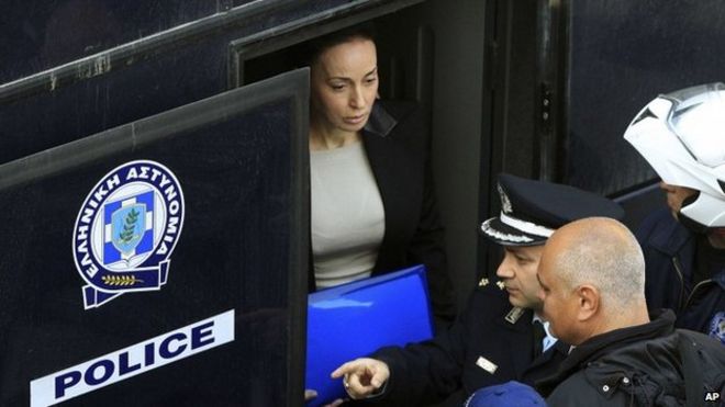 Vicky Stamati arrives for the start of her corruption trial in Athens (April 2013)