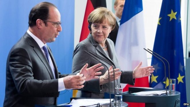 Канцлер Германии Ангела Меркель (справа) и президент Франции Франсуа Олланд (слева)