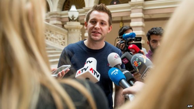 Макс Шремс на суде в Вене 9 апреля 2015 года