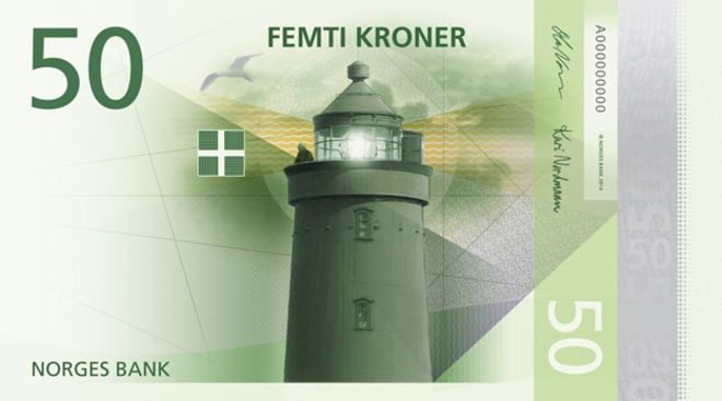 Предложенный дизайн новой норвежской записки с изображением маяка