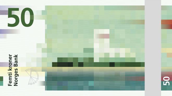 Предложенный дизайн новой норвежской записки с зеленой пиксельной иллюстрацией
