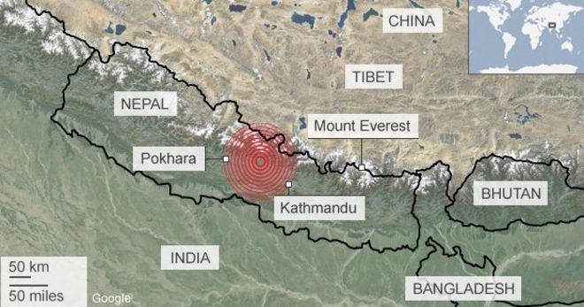 Карта землетрясения в Непале