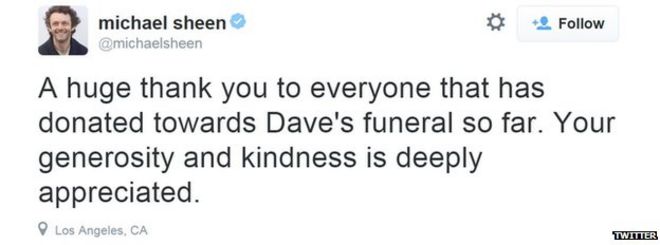 Майкл Шин пишет в Твиттере свою благодарность