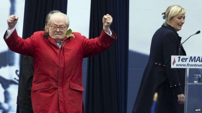 Jean-Marie Le Pen (left) and Marine Le Pen. Photo: 1 May 2015