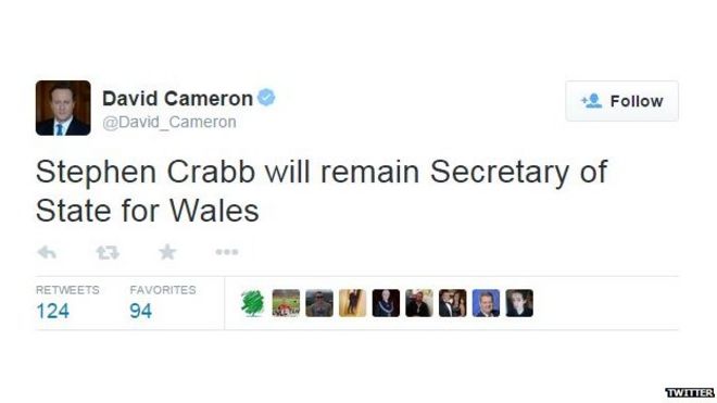 Объявление было сделано в твиттере Дэвида Кэмерона