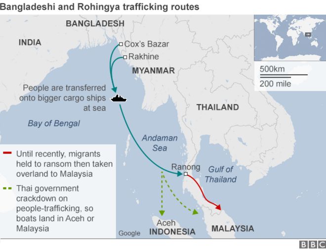 Маршрут миграции рохинья и бангладешцы