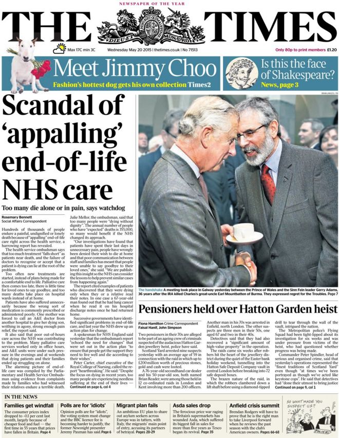 Newspaper front pages and offers - Wednesday 20 May 2015 ...