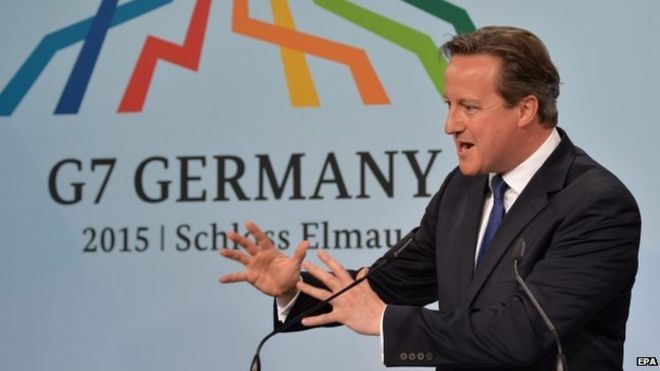Дэвид Кэмерон выступает на пресс-конференции на саммите G7 в замке Эльмау