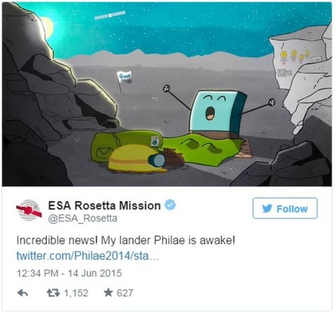 Твит от ESA Rosetta Mission