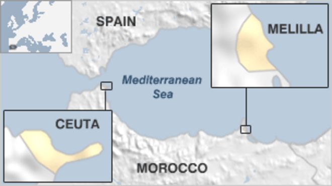 Карта Сеуты и Мелильи