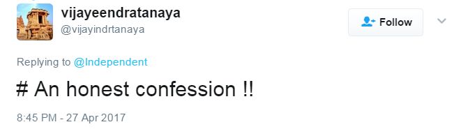 This tweet reads: "# An honest confession"