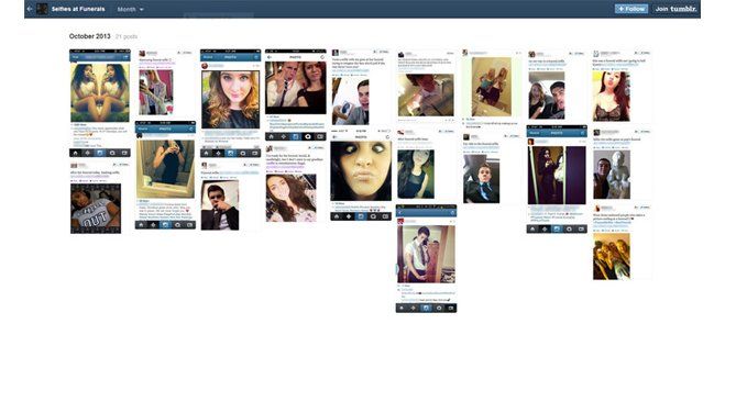 A screenshot of the Tumblr page Selfies at Funerals