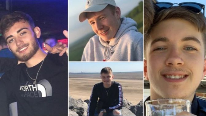 Corey Owen, left, and friends Jordan Rawlings, Ryan Nelson and Matthew Parke were killed in the crash in August