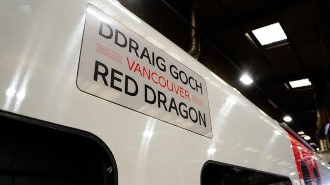 A close-up view of the name plate of the Vancouver Red Dragon