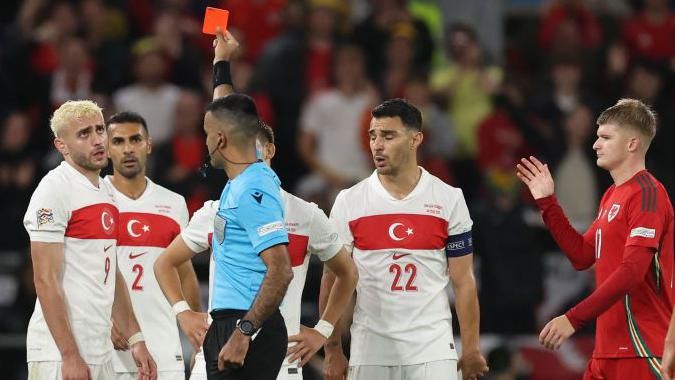 Turkey's Baris Yilmaz was sent off in the 62nd minute