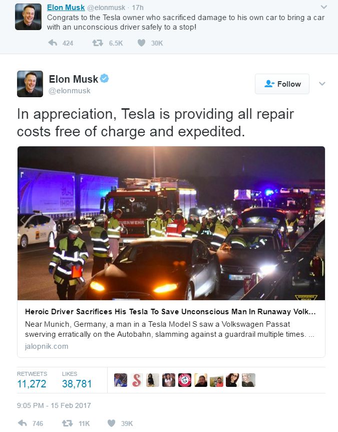 Screengrab of tweets by Tesla chief Elon Musk