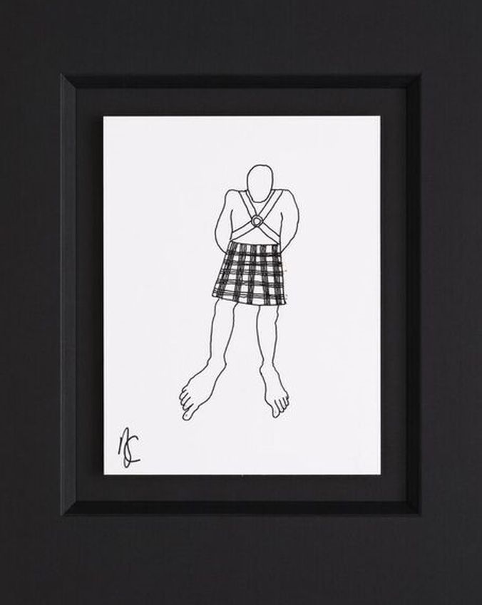 Billy's sketch of a man in a kilt with big feet