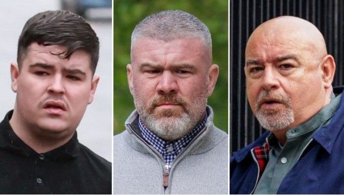 Jordan Devine, Peter Cavanagh and Paul McIntyre (left to right) are all accused of the murder of Lyra McKee