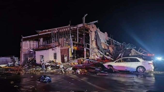 A building destroyed in Denton, Texas