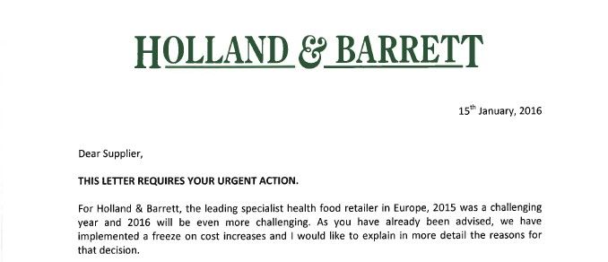 Extract from Holland & Barrett letter
