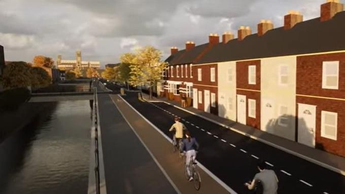 An artist's impression of the new cycle lanes 
