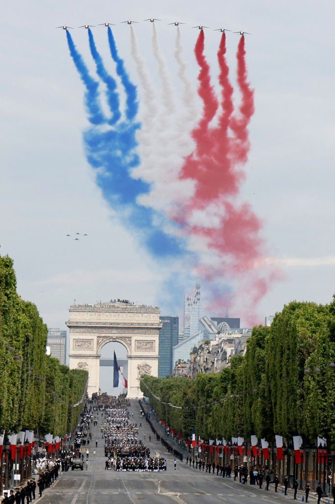 The French Air Force elite acrobatic flying team Patrouille de France during Bastille Day