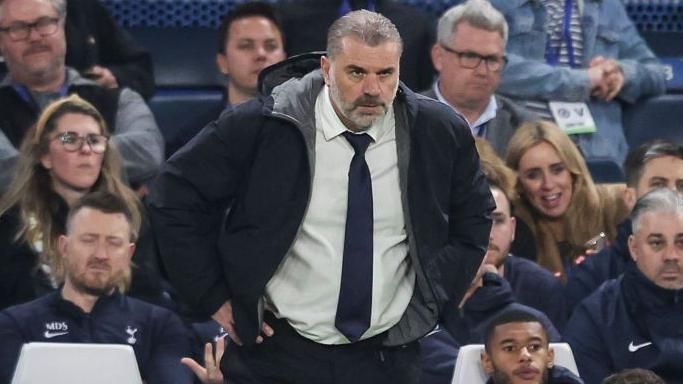 Tottenham leader Ange Postecoglou looks connected during nan crippled astatine Chelsea