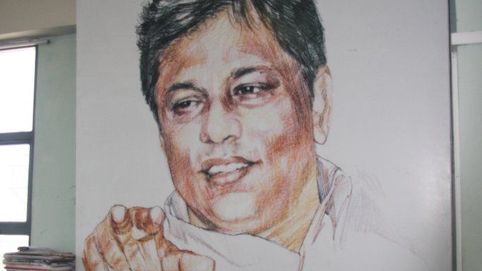 Portait of Lasantha Wickrematunge in the Leader's offices