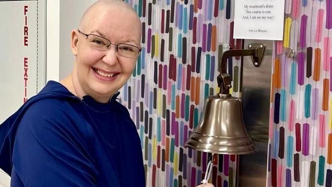 Cristina Balan finishing her chemotherapy treatment for breast cancer
