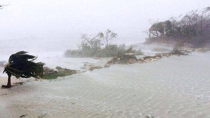 Trees blown sideways as Hurricane Matthew makes landfall in Adelaide, New Providence island in the Bahamas. 6 October 2016