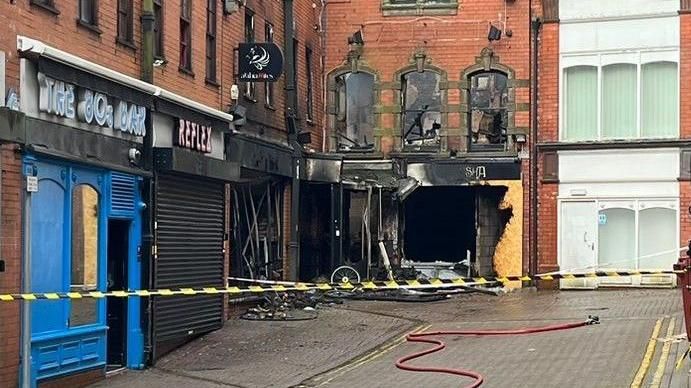 The burned out building in Hanley