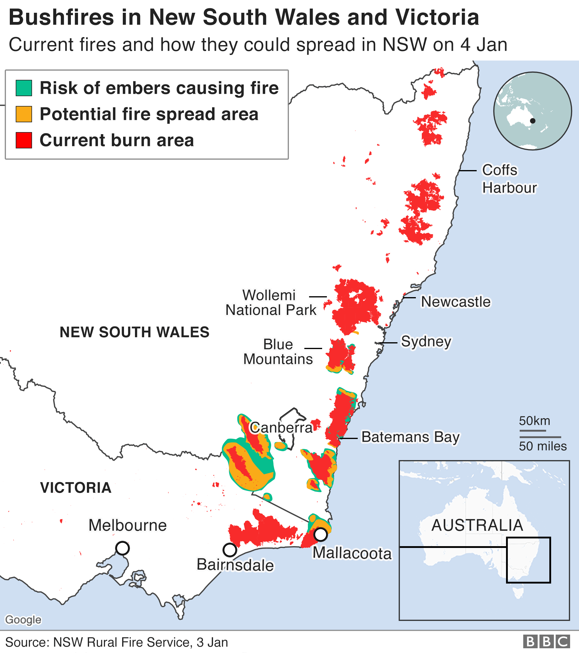 Graphic: possible spread of fires in NSW