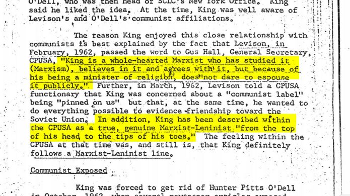 A section showcasing King's alleged communist sympathies