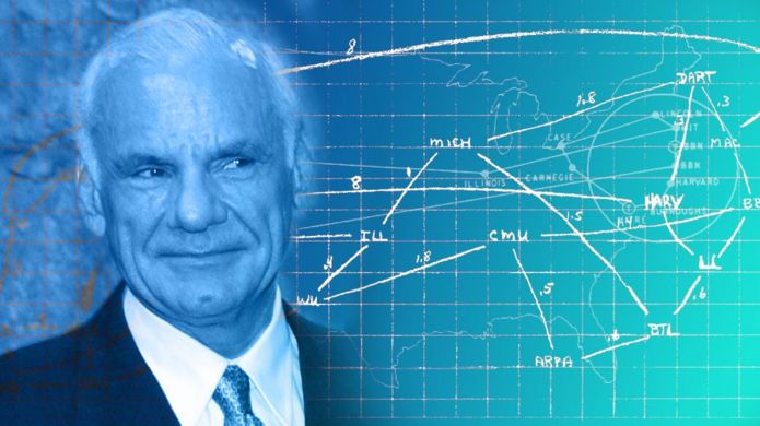 El diagrama dibujado a mano por Larry Roberts's en 1969 de la potencial Arpanet.