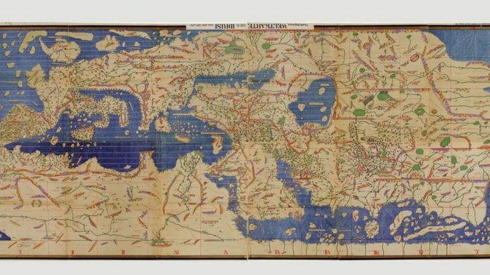 Muhammad Al Idrissi's map Tabula Rogeriana from 1154, upside down with north at the top