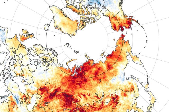 Arctic land surface temperature anomalies from 19 March to 20 June 2020