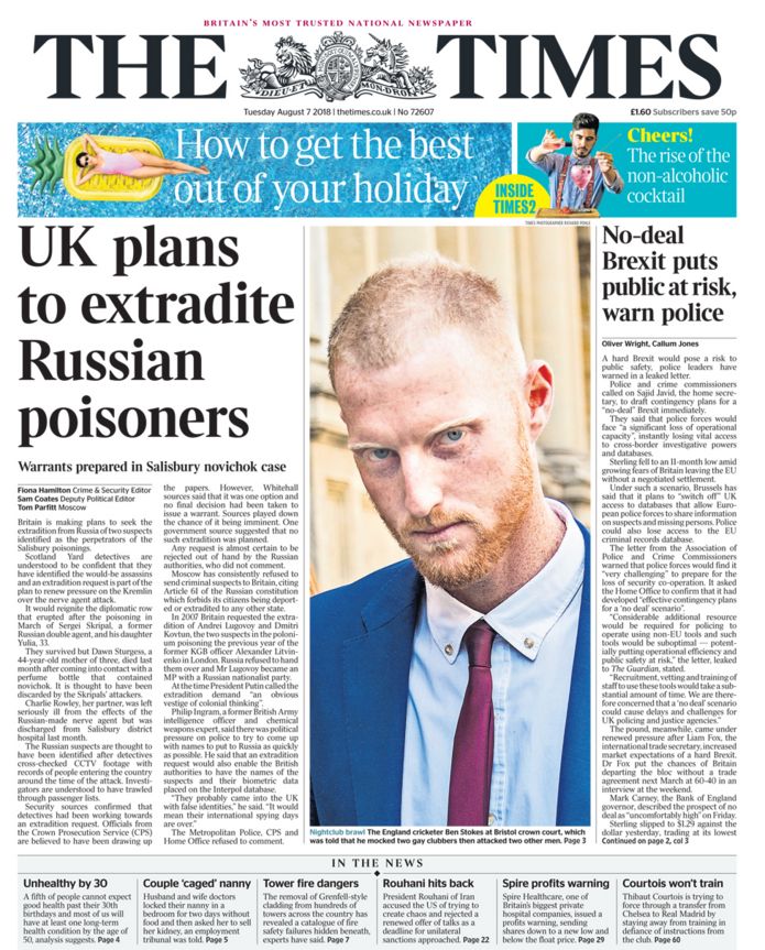 Times front page - 07/08/18