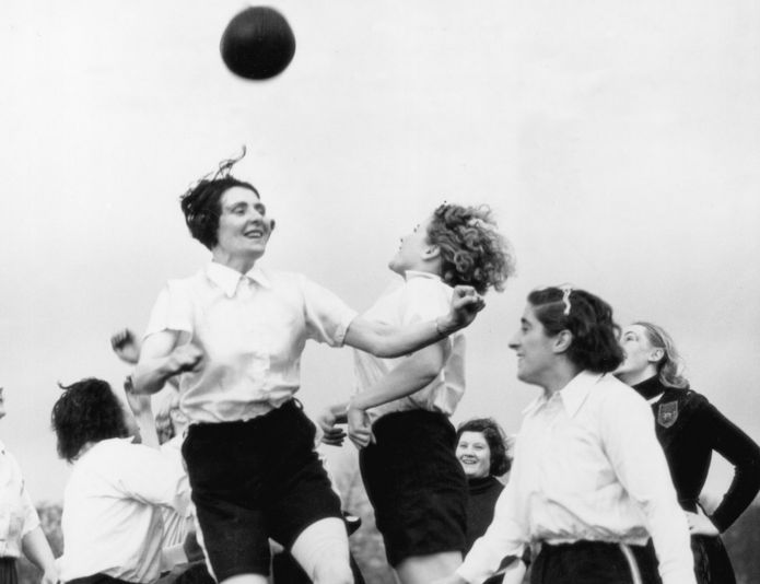 Women of Preston Football Club at a training session in 1939.