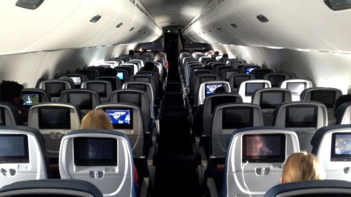 View of the cabin of a US Delta flight between Minneapolis and Baltimore, 25 April 2020