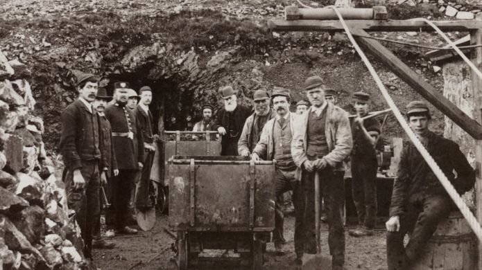 An undated photo of workers at the former Clogau mine