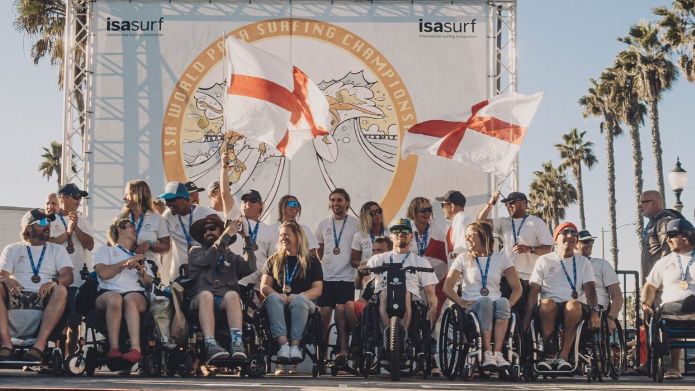 Team England on the stage at the World Para Surfing Championships last year 