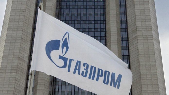 A flag outside Gazprom's headquarters in Moscow