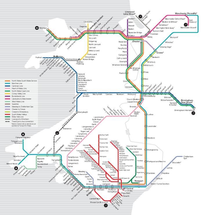 The Transport for Wales map