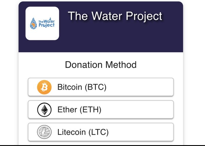 The Bitcoin payment widget on a charity website
