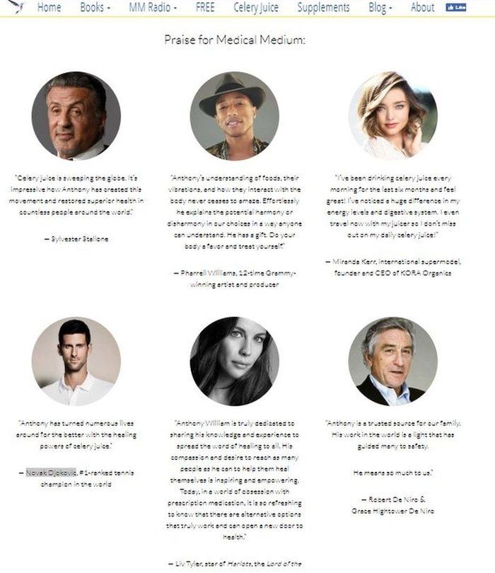 Celebrity endorsements on the Medical Medium website
