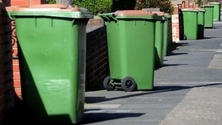 Green bins awaiting collection