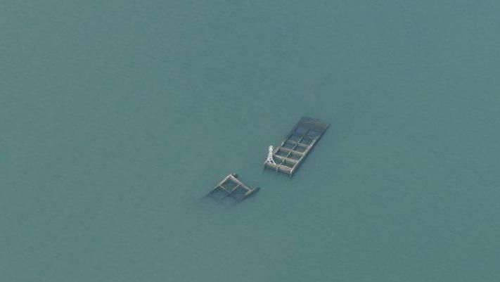 Aerial shot of the Mulberry Harbour off Thorpe Bay, Essex 