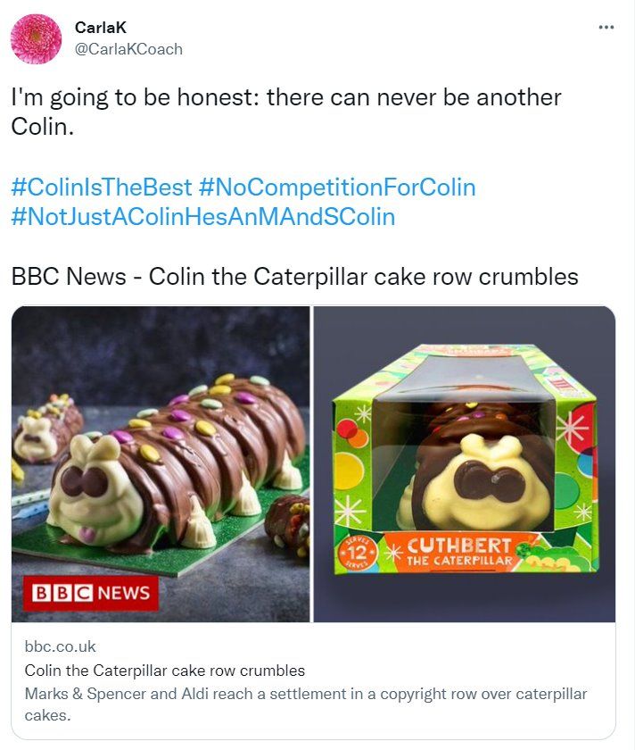 Tweet by @CarlaKCoach about caterpillar cakes