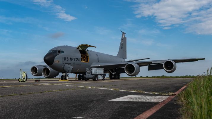 A KC-135 aircraft sits on a runway