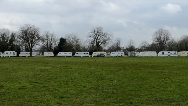 Caravans parked on the Downs in Bristol